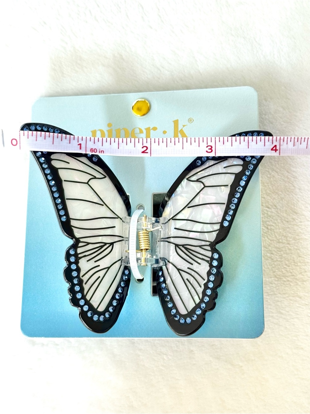 Piper K Iridescent Blue Butterfly Hair Claw Clip w/ Rhinestones - Picture 5 of 6
